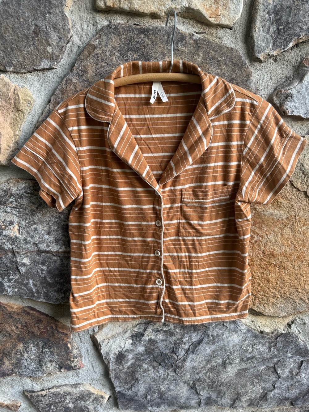 Pact Women’s Organic Cotton Striped Pajama Top Brown Cream Size S